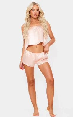 Dusty Pink Satin Cami And Short Pj Set