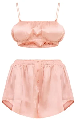 Dusty Pink Satin Ruched Bralet And Short PJ Set