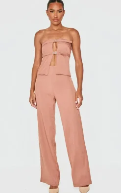 Dusty Pink Tailored Woven Thin Belt Detail Bandeau Jumpsuit