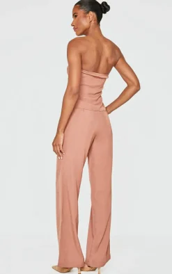 Dusty Pink Tailored Woven Thin Belt Detail Bandeau Jumpsuit