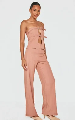 Dusty Pink Tailored Woven Thin Belt Detail Bandeau Jumpsuit
