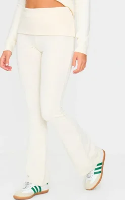 Ecru Acid Washed Jersey Fold Over Flares