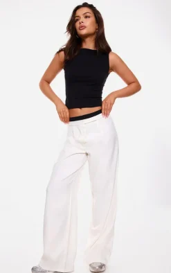 Ecru Contrast Double Waistband Detail Tailored Pants