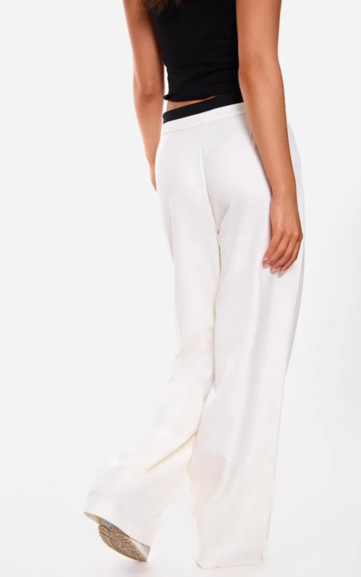Ecru Contrast Double Waistband Detail Tailored Pants