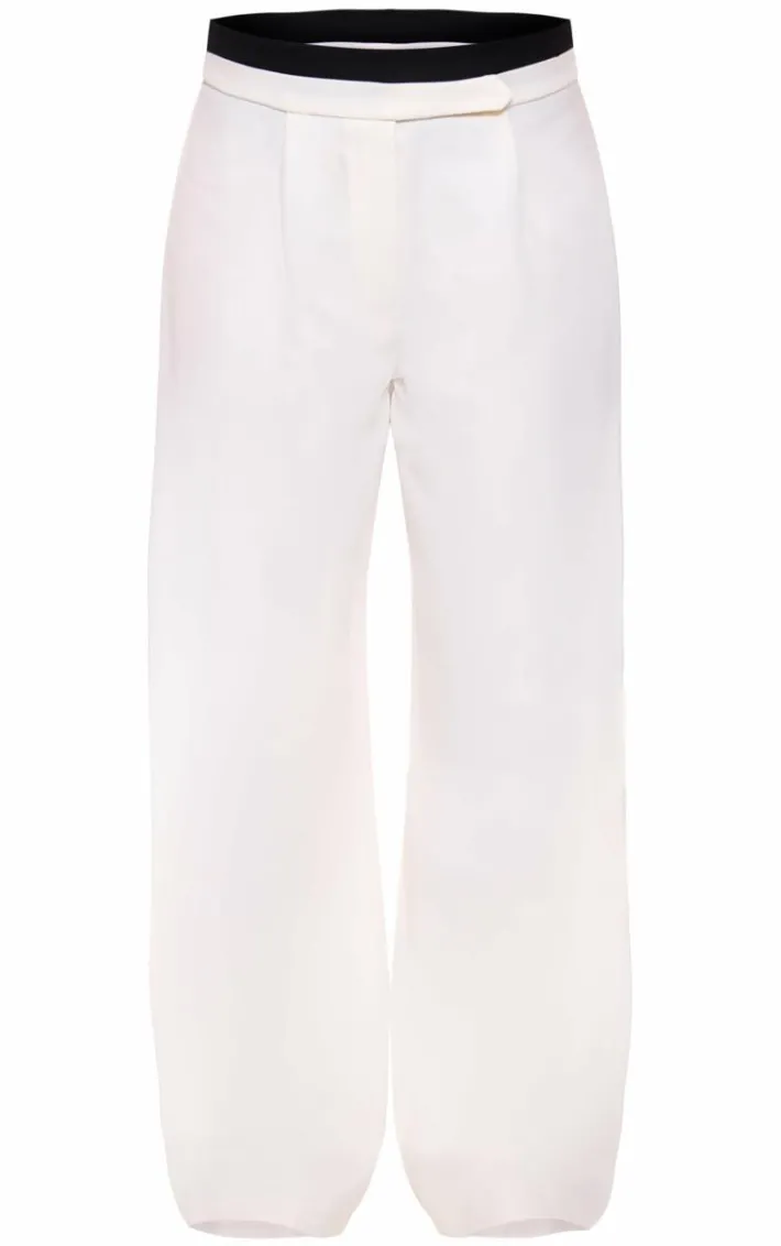 Ecru Contrast Double Waistband Detail Tailored Pants