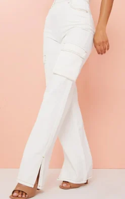 Ecru Contrast Stitch Cargo Pocket Bandeau Denim Jumpsuit