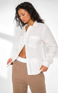 Ecru Contrast Stitch Long Sleeve Shirt