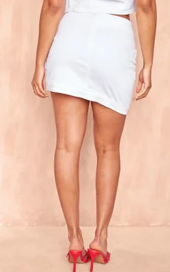 Ecru Denim Asymmetric Mini Skirt