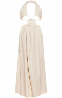 Ecru Denim Cut Out Cross Front Maxi Dress