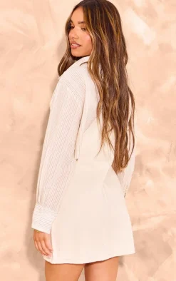 Ecru Denim Pinafore Dungaree Dress