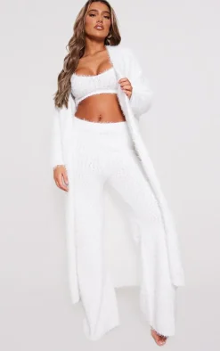 Ecru Eyelash Bobble Knit Maxi Cardigan