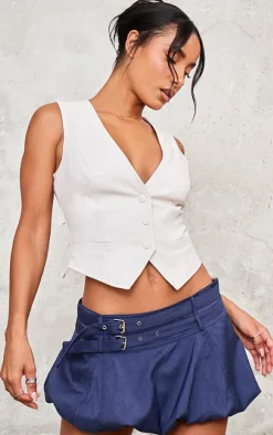 Ecru Faux Leather Fitted Vest