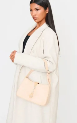 Ecru Faux Suede Clasp Detail Shoulder Bag