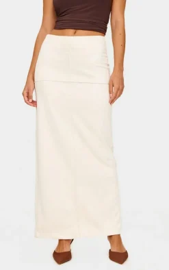 Ecru Faux Suede Seam Detail Column Maxi Skirt