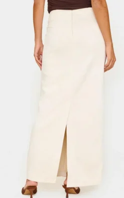 Ecru Faux Suede Seam Detail Column Maxi Skirt