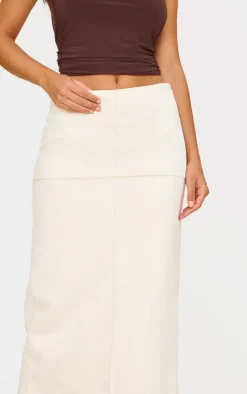 Ecru Faux Suede Seam Detail Column Maxi Skirt