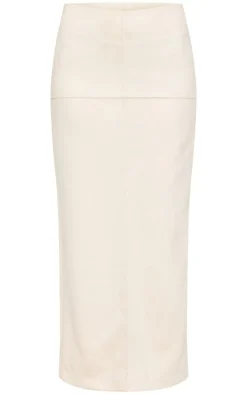 Ecru Faux Suede Seam Detail Column Maxi Skirt
