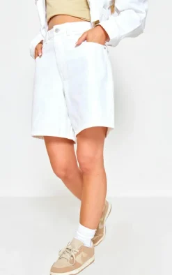 Ecru Longline Loose Fit Denim Shorts