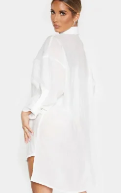 Ecru Oversized Linen Look Beach Shirt Dress