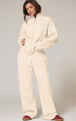 Ecru Premium High Neck Quarter Zip Oversized Sweatshirt