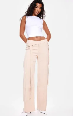 Ecru Premium Tie Detail Waistband Woven Tailored Pants