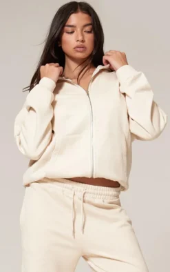 Ecru Premium Zip Up Oversized Hoodie