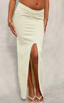 Ecru Scoop Front Split Denim Maxi Skirt