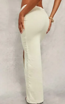 Ecru Scoop Front Split Denim Maxi Skirt