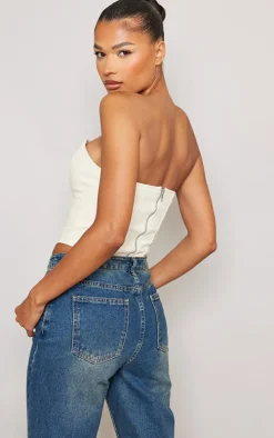 Ecru Seam Detail Denim Corset Top