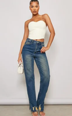 Ecru Seam Detail Denim Corset Top