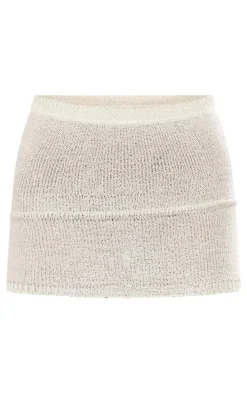 Ecru Sequin Knit Micro Mini Skirt
