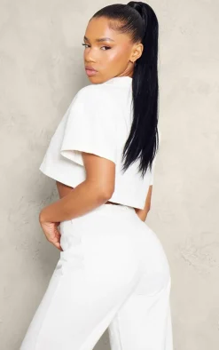 Ecru Short Sleeve Cropped Denim Shirt