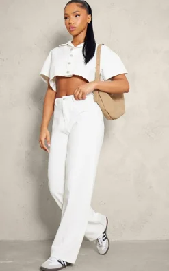 Ecru Short Sleeve Cropped Denim Shirt