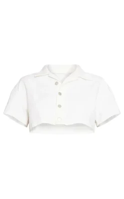 Ecru Short Sleeve Cropped Denim Shirt