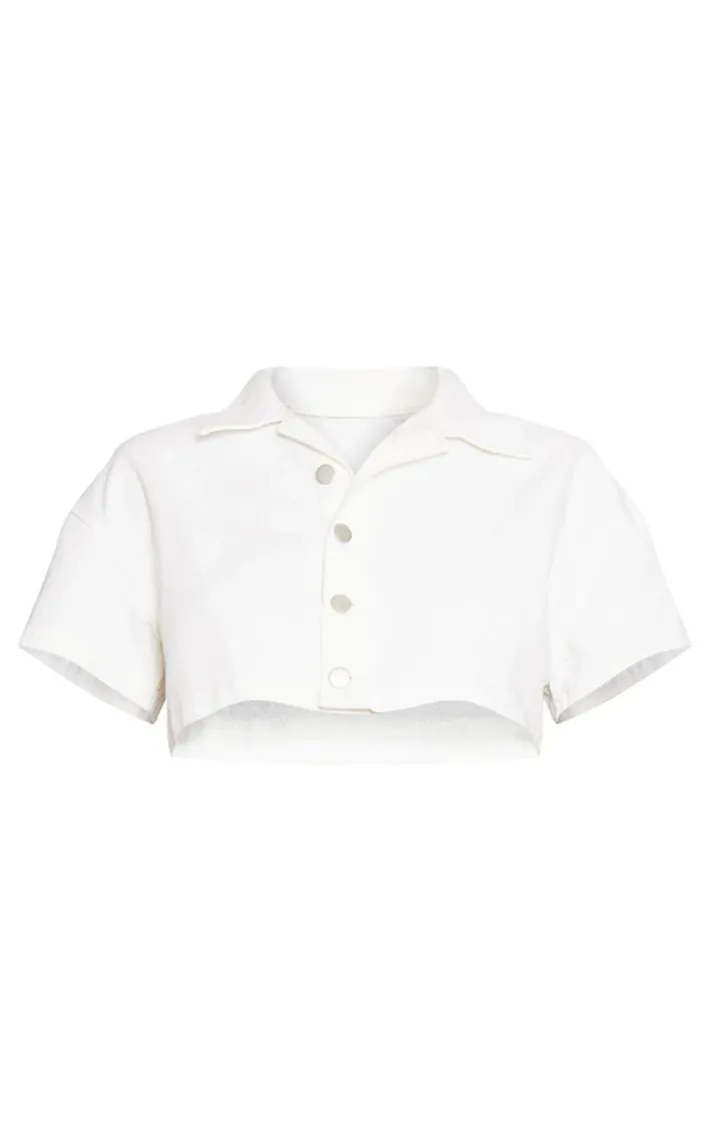 Ecru Short Sleeve Cropped Denim Shirt