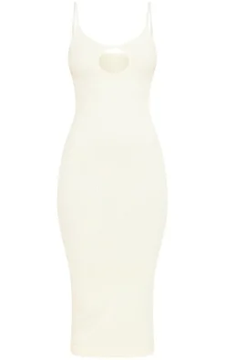 Ecru Structured Snatched Rib Cut Out Strappy Midaxi Dress