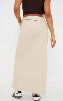 Ecru Tailored Twill Asymmetric Fold Over Maxi Skirt