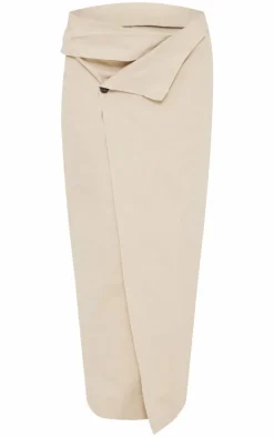 Ecru Tailored Twill Asymmetric Fold Over Maxi Skirt