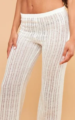 Ecru Textured Low Rise Skinny Flare Pants