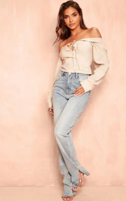 Ecru Tie Front Wrap Shirt