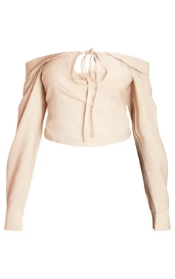 Ecru Tie Front Wrap Shirt