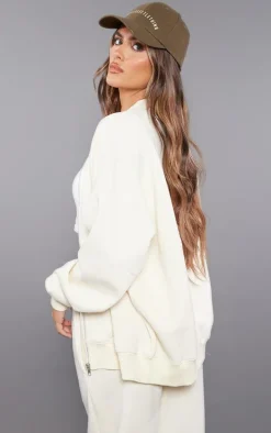 Ecru Washed Seam Detail Zip Through Sweatshirt