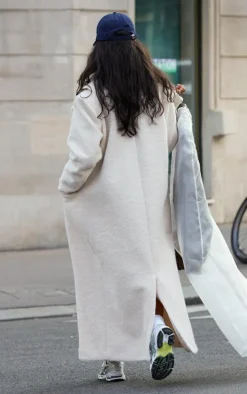 Ecru Wool Look Double Breasted Structured Maxi Coat