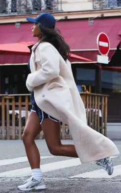 Ecru Wool Look Double Breasted Structured Maxi Coat