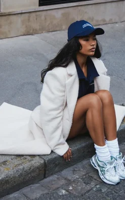 Ecru Wool Look Double Breasted Structured Maxi Coat