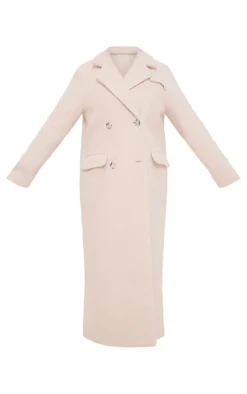 Ecru Wool Look Double Breasted Structured Maxi Coat
