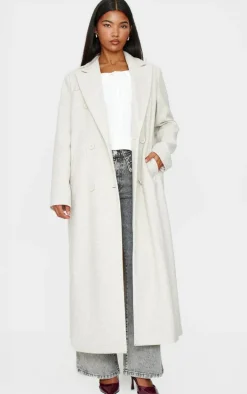 Ecru Wool Look Oversized Drop Shoulder Maxi Coat