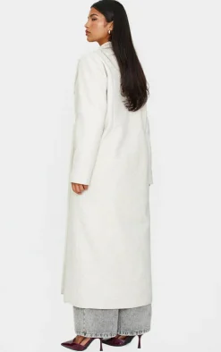 Ecru Wool Look Oversized Drop Shoulder Maxi Coat
