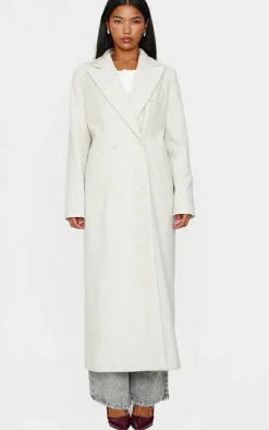 Ecru Wool Look Oversized Drop Shoulder Maxi Coat