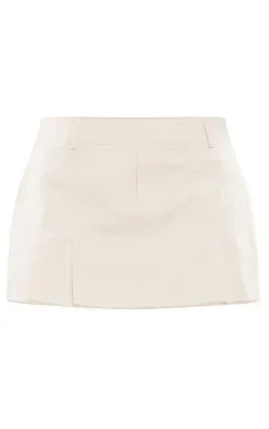 Ecru Woven Pleated Raw Hem Micro Mini Skirt